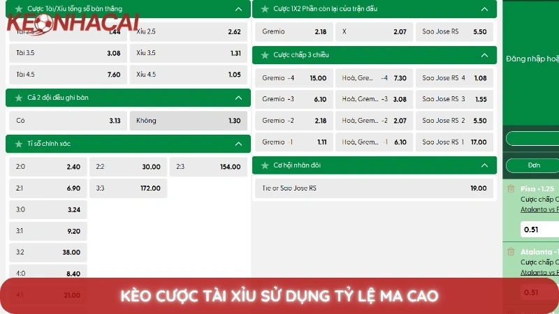 Kèo cược Tài Xỉu sử dụng tỷ lệ Ma Cao